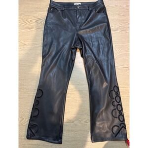 NWT Johnny Was Black Faux Leather Eyelet Cutout Straight Leg Pants Womens 30